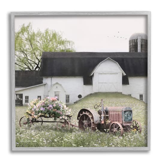 Stupell Industries Floral Tractor and Flower Field Barn Framed Giclee Art